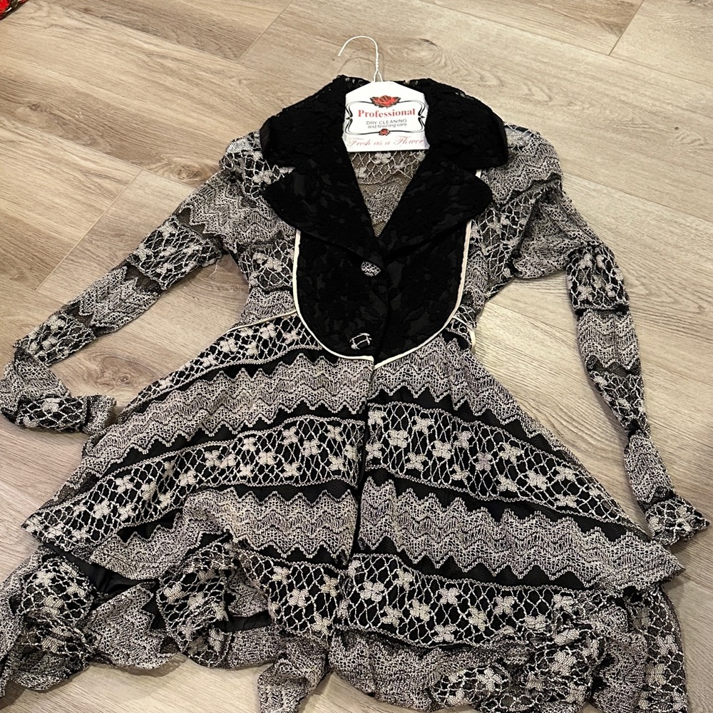 Ryu Black and White Lace Detail Coat